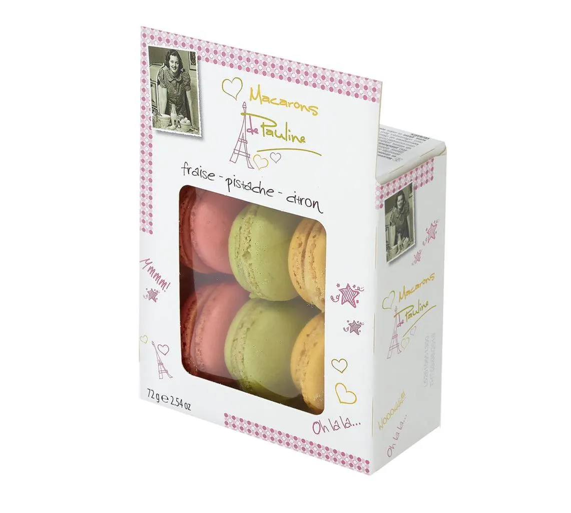 Macarons Aardbei-pistache-citroen